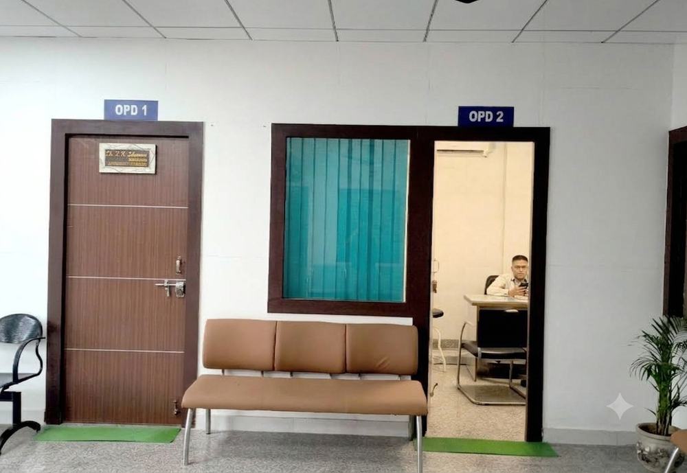 OPD consultation room doors at Sona Devi Hospital